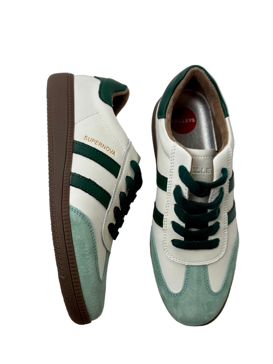 white green flat trainers