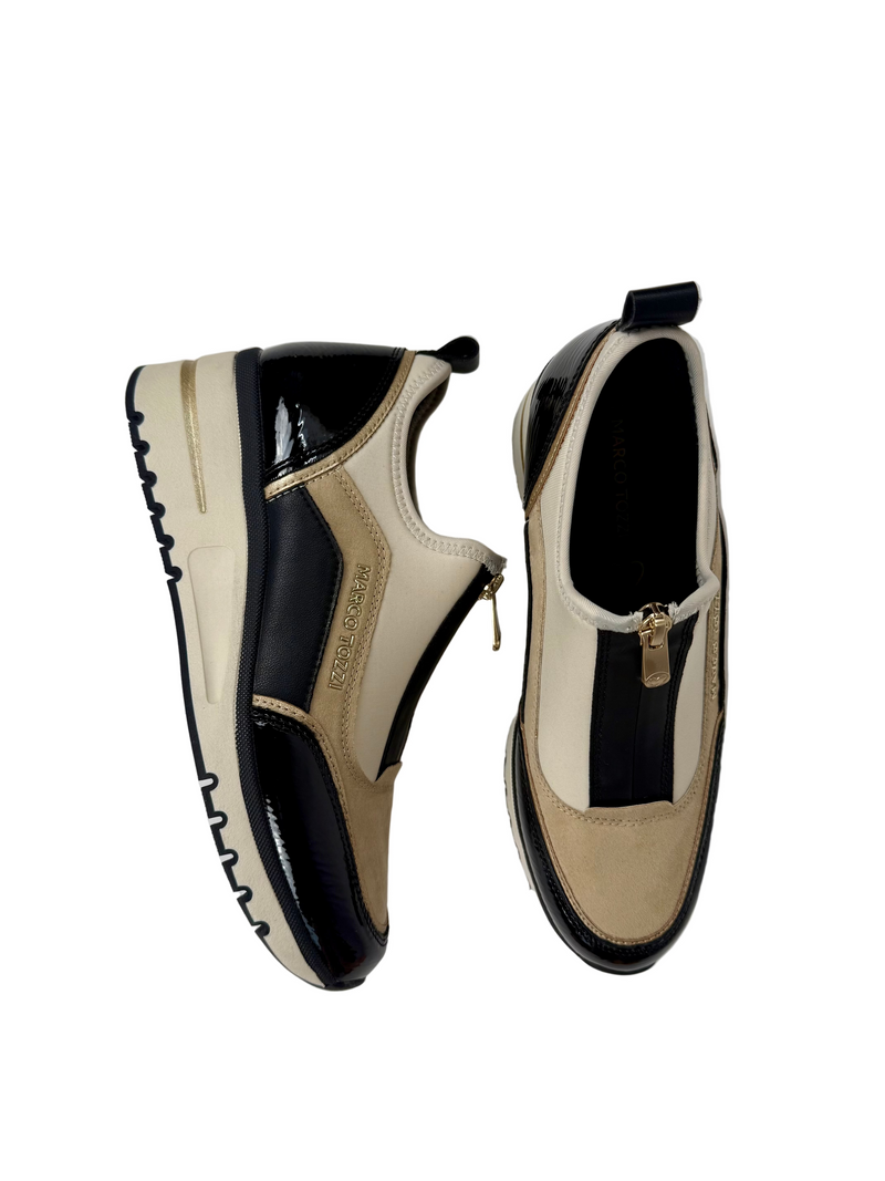 Load image into Gallery viewer, black gold wedge shoes
