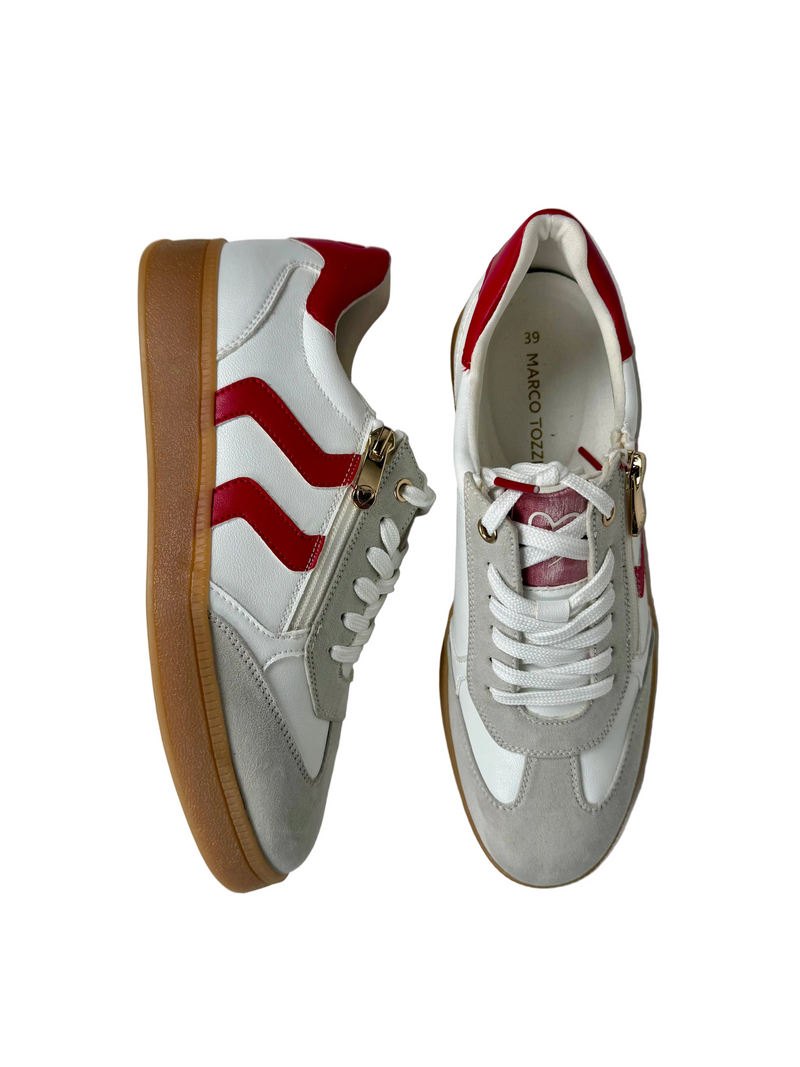 Load image into Gallery viewer, white red flat trainers for women
