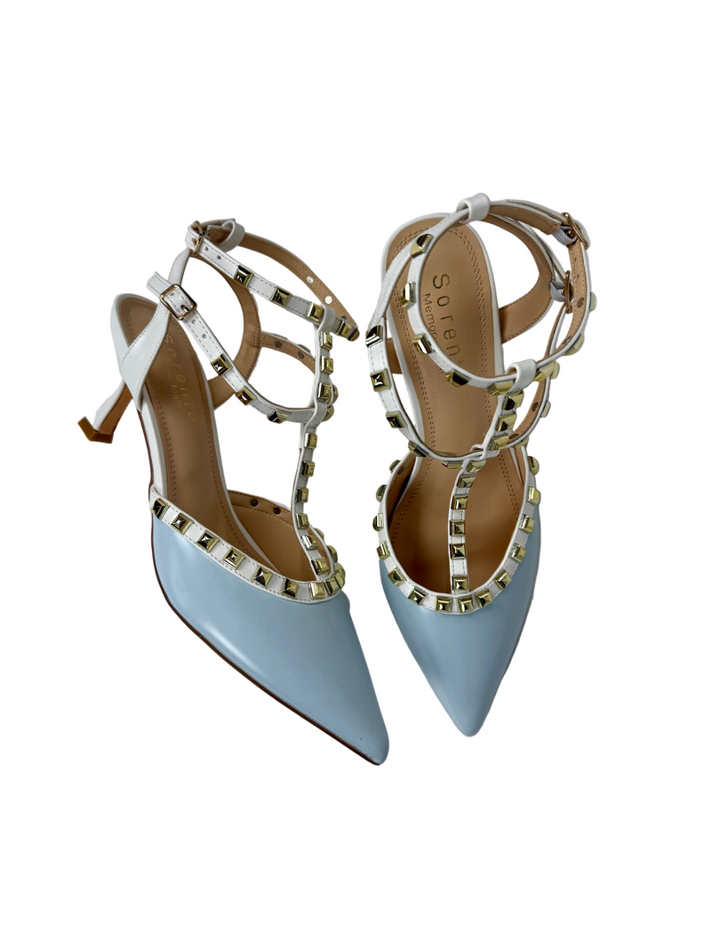 Load image into Gallery viewer, blue sling back heels

