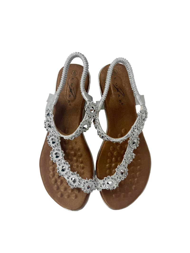 Load image into Gallery viewer, flat silver sandals
