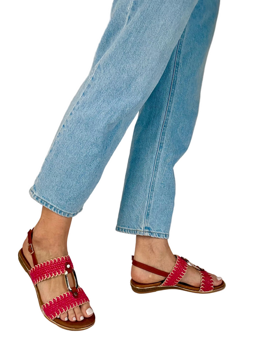 red flat sandals