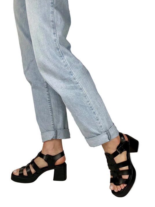 black platform heeled sandals