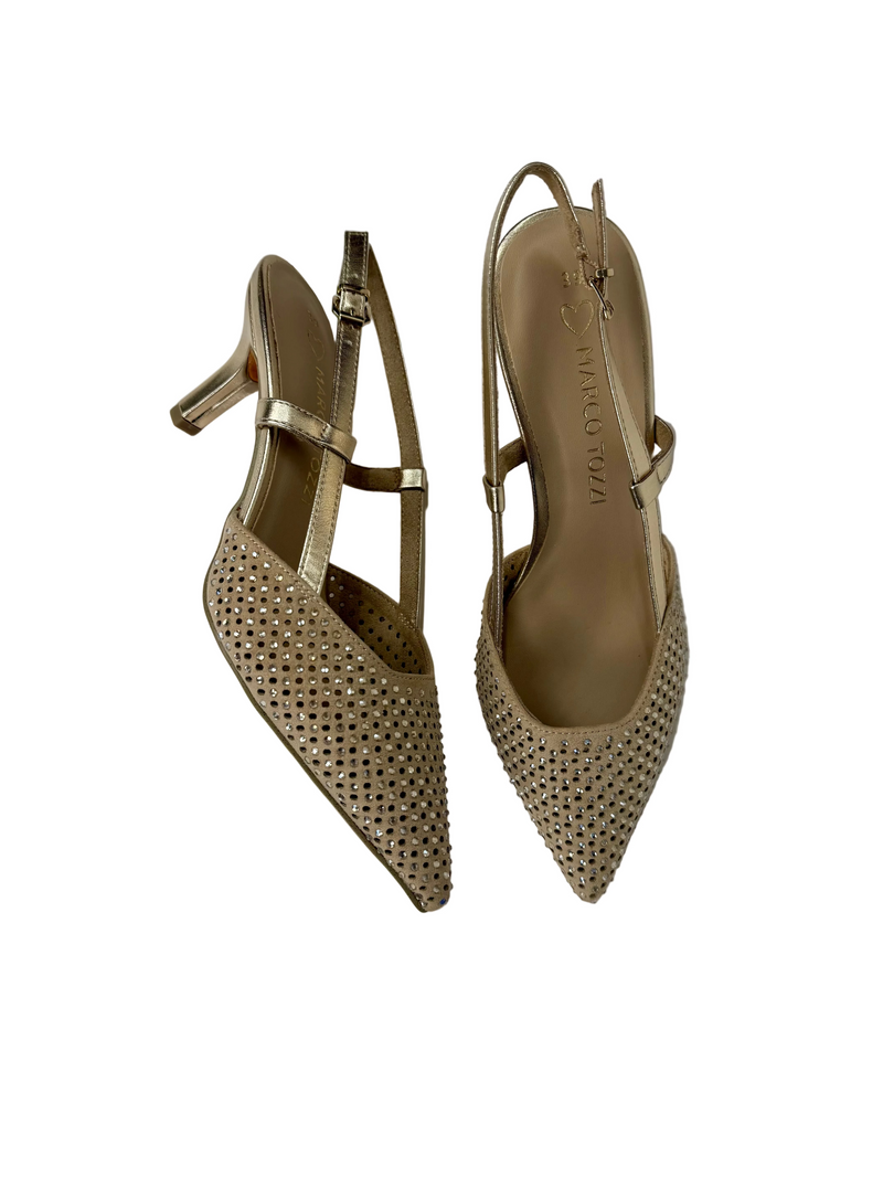 Load image into Gallery viewer, gold 3 inch heels
