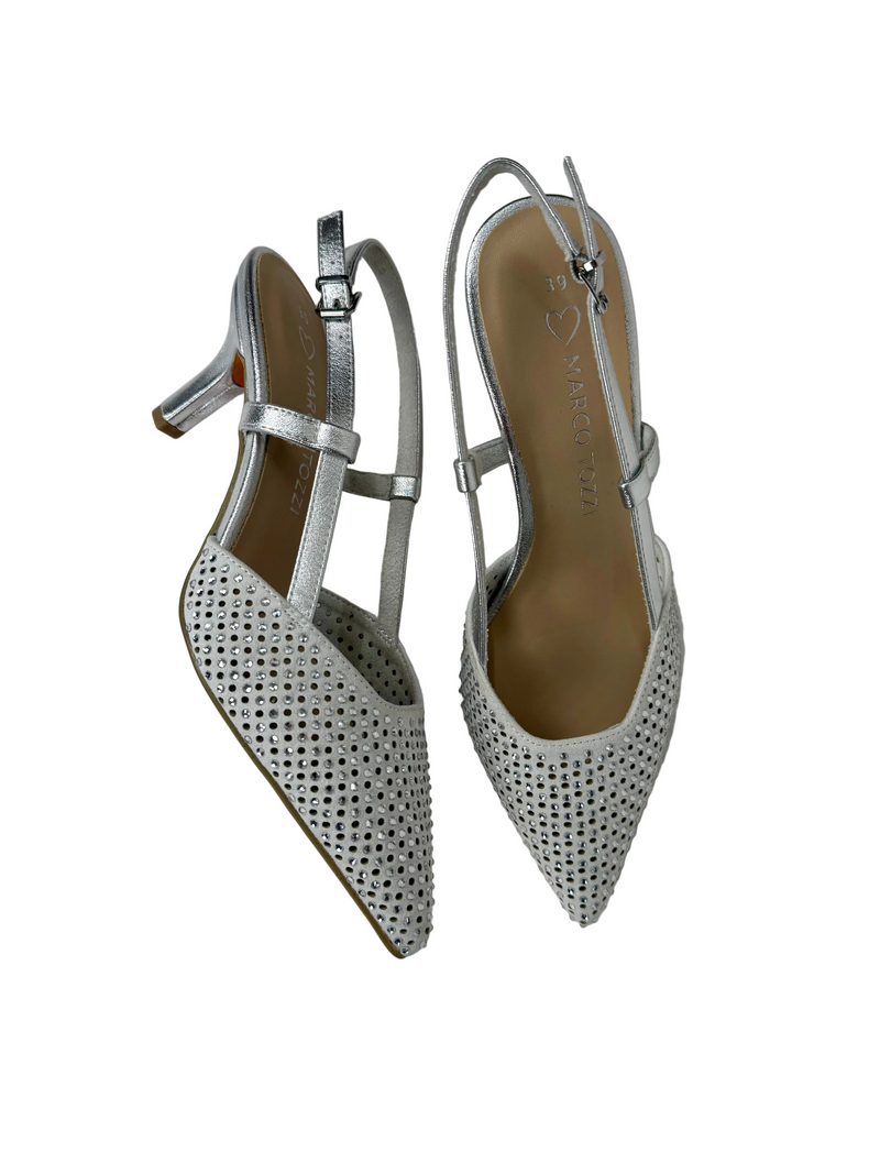 Load image into Gallery viewer, silver sling back heels
