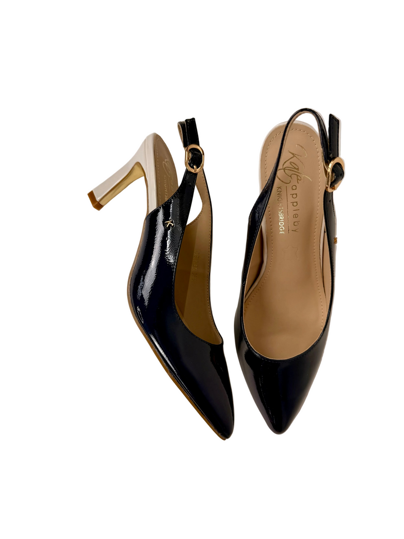 Load image into Gallery viewer, navy sling back heels

