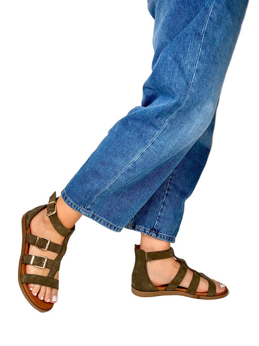 green gladiator sandals