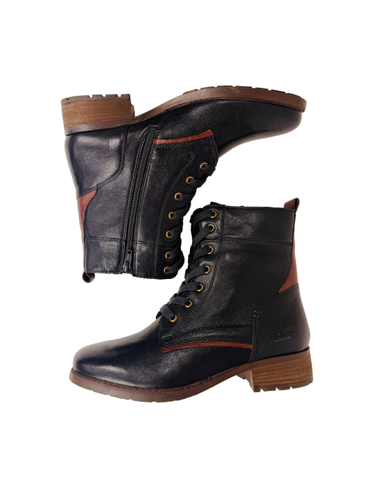navy leather flat boots for women
