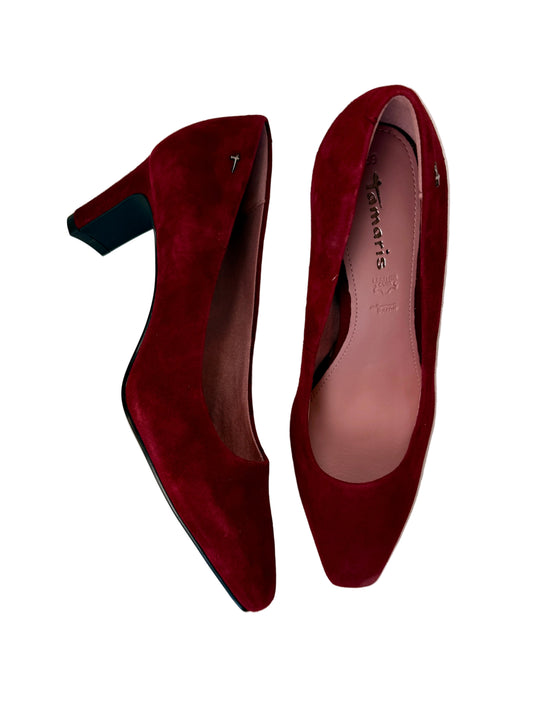 red suede heels