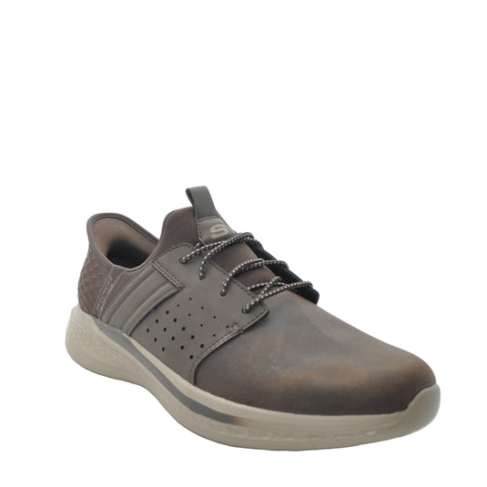 dark brown skechers slip ins for men