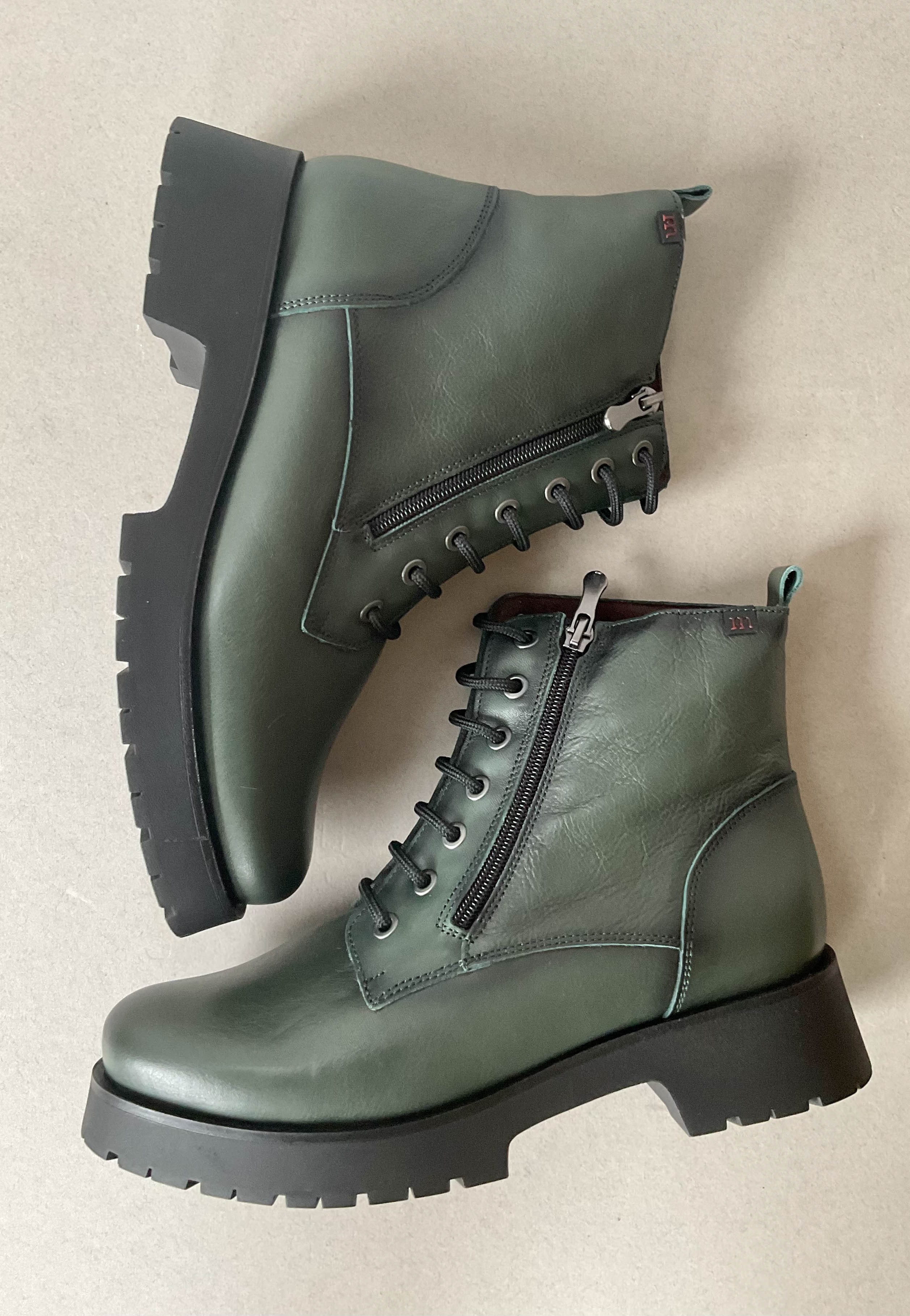 green biker boots