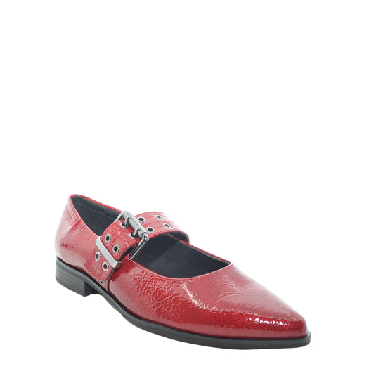 red patent flat shoes