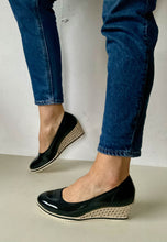Load image into Gallery viewer, navy wedge espadrille shoes