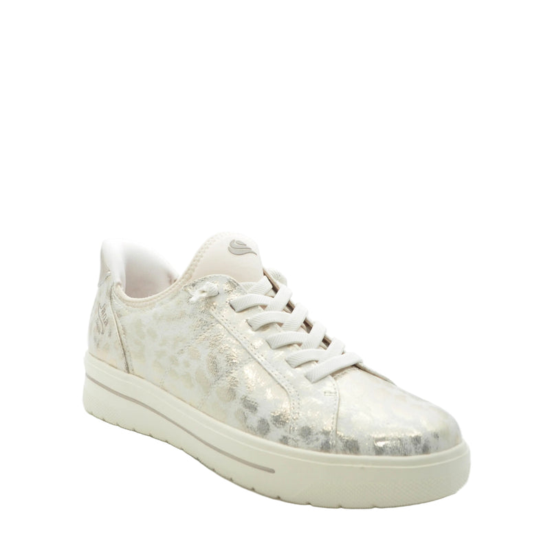 Load image into Gallery viewer, white gold casual trainers
