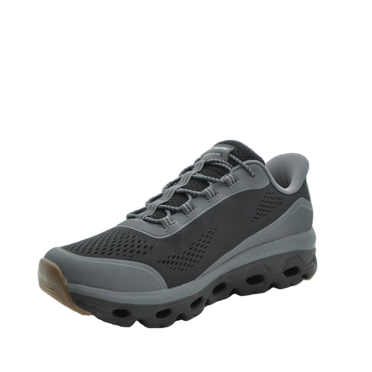 black mens skechers trainers