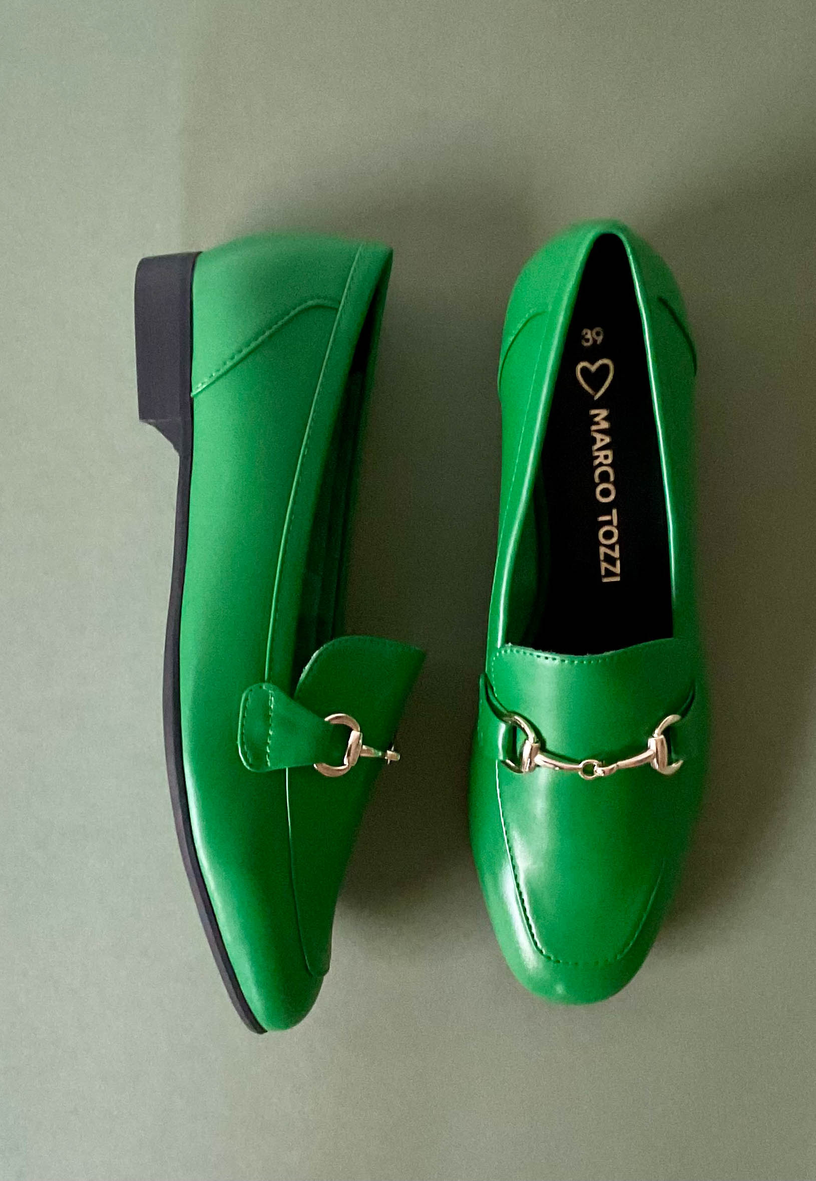 green ladies loafers