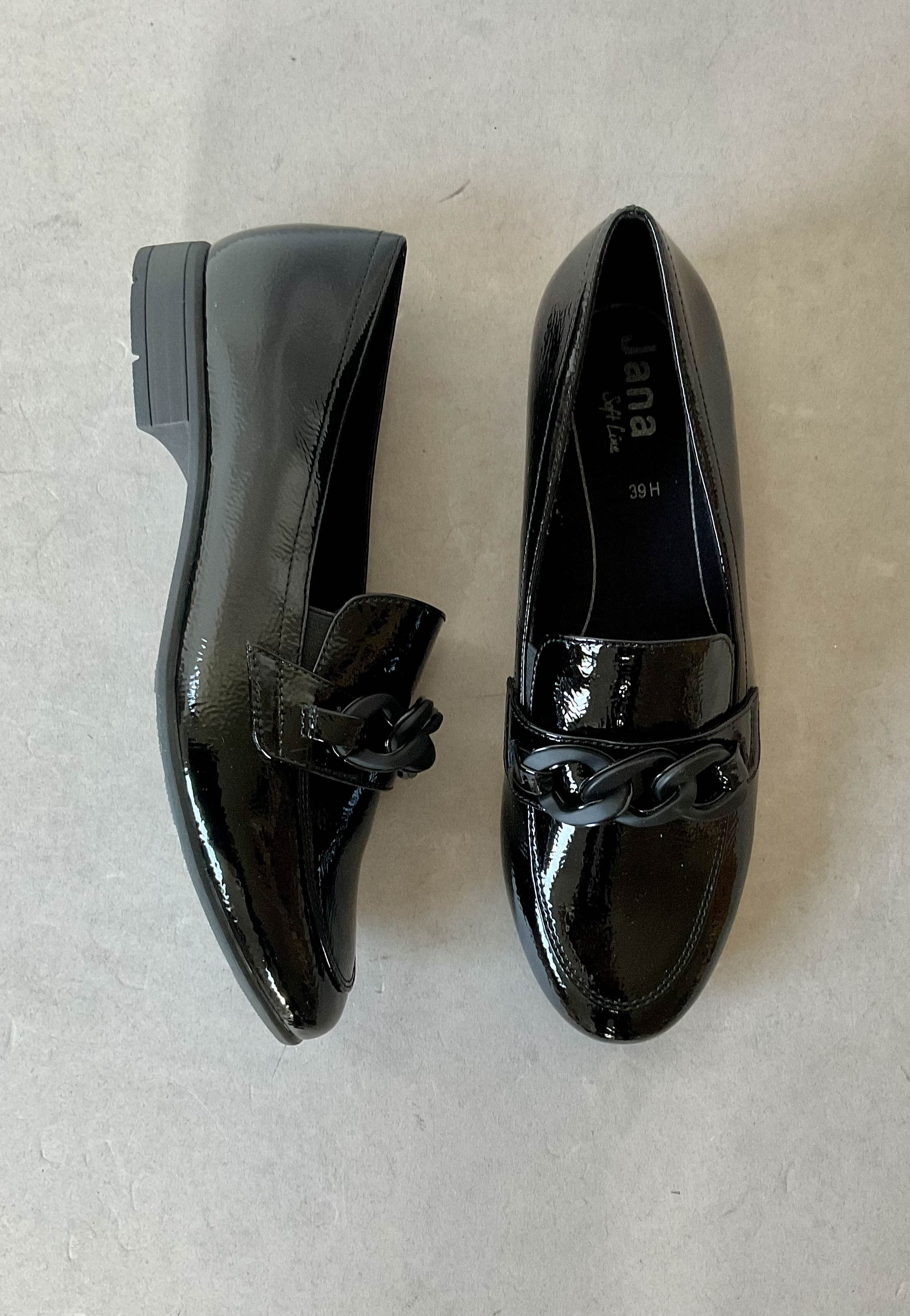 jana black patent flat shoes