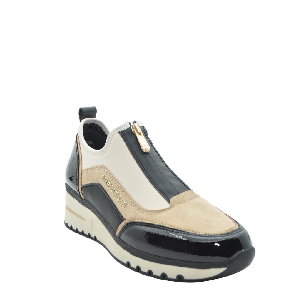 black ladies wedge trainers