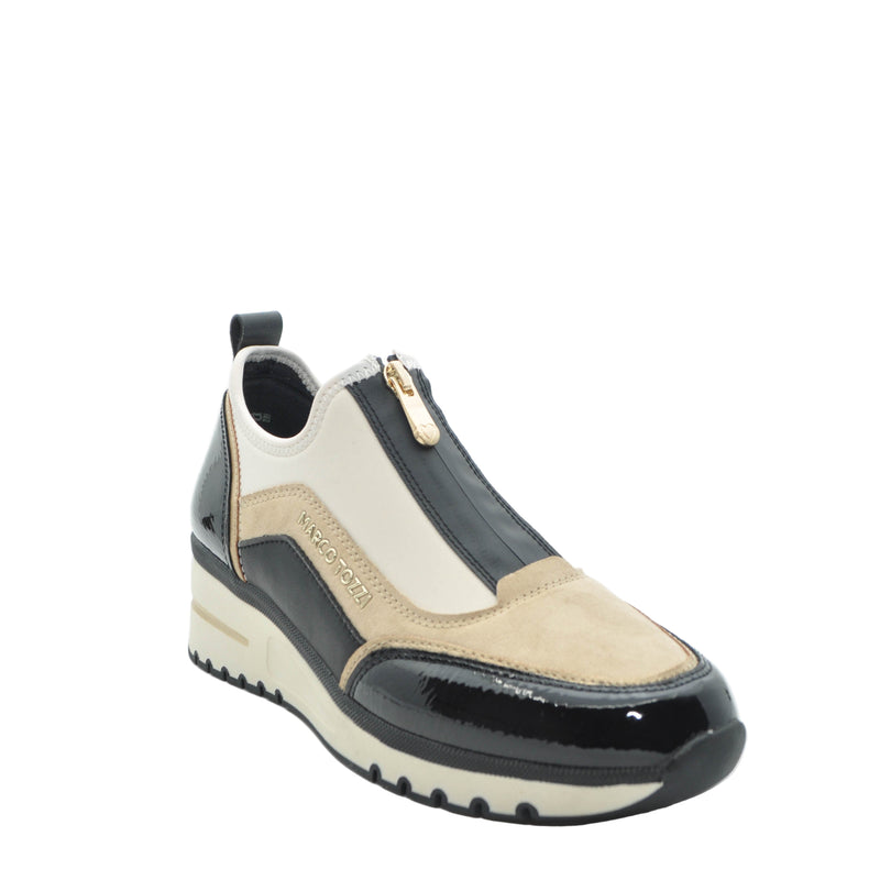 Load image into Gallery viewer, black ladies wedge trainers
