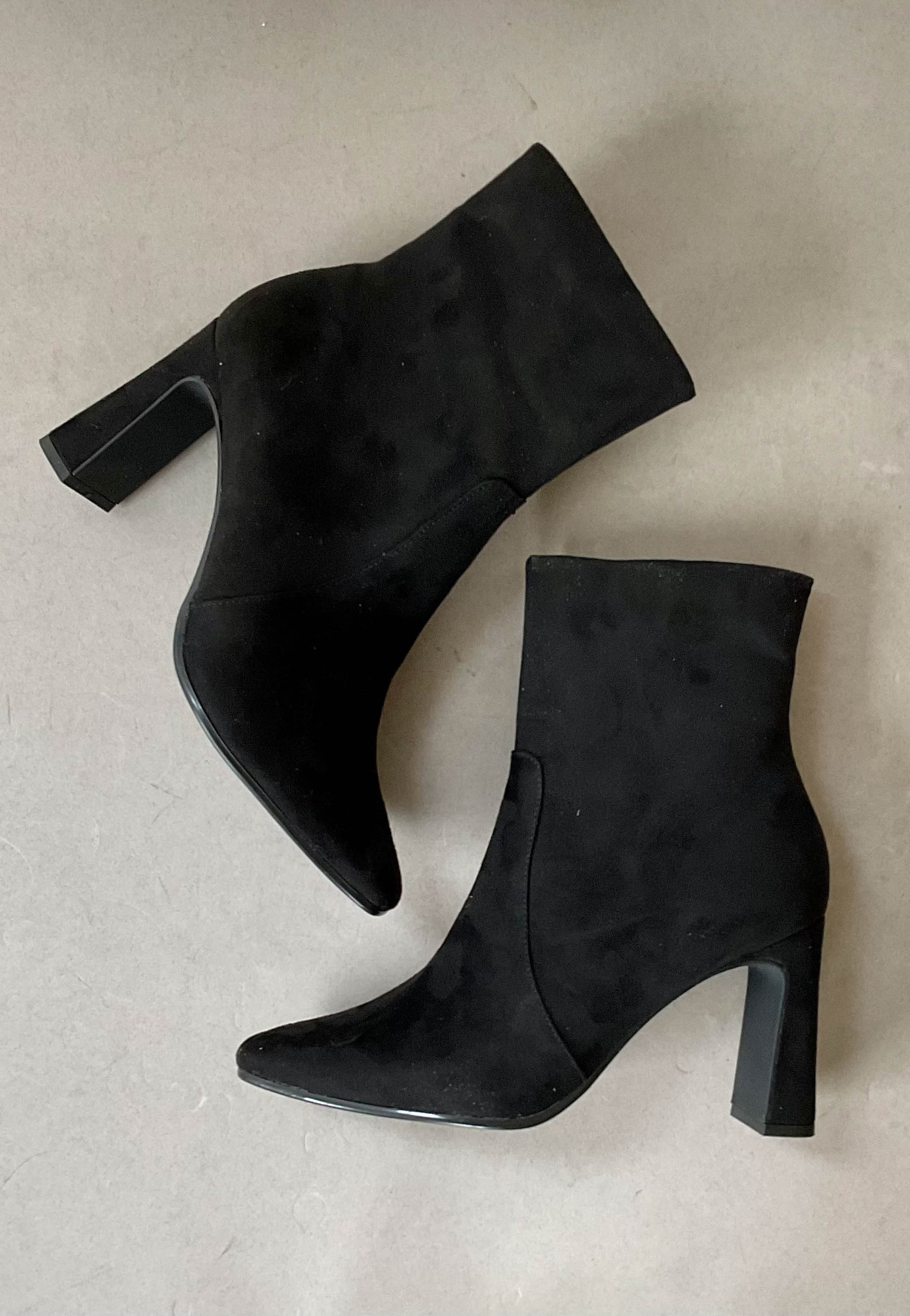 black suede high heeled boots