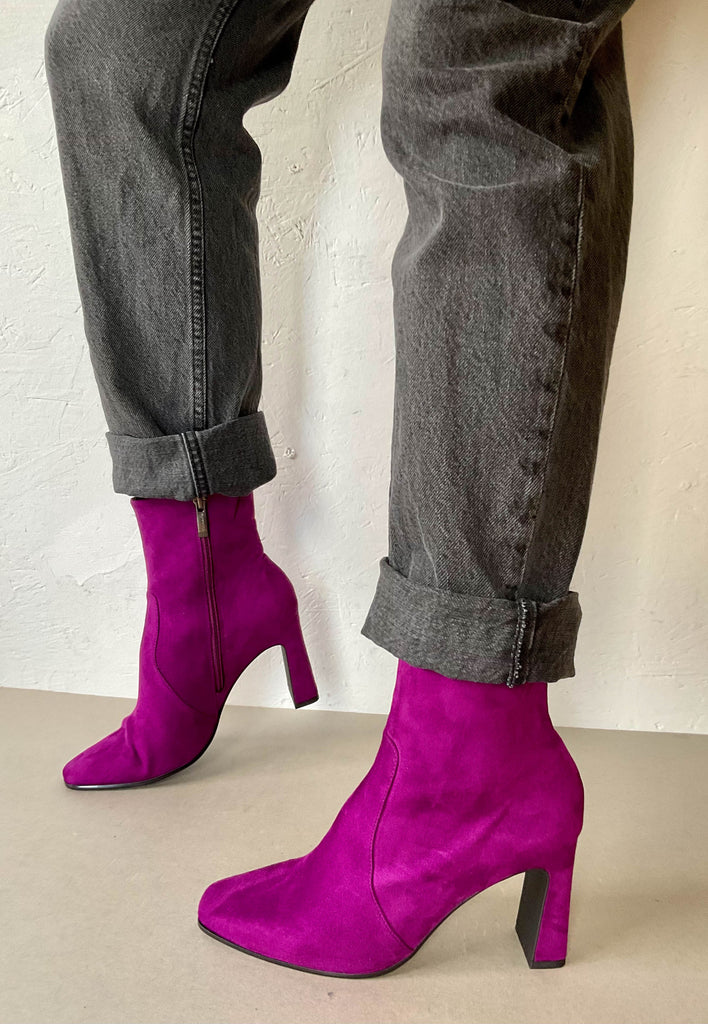 purple heeled boots