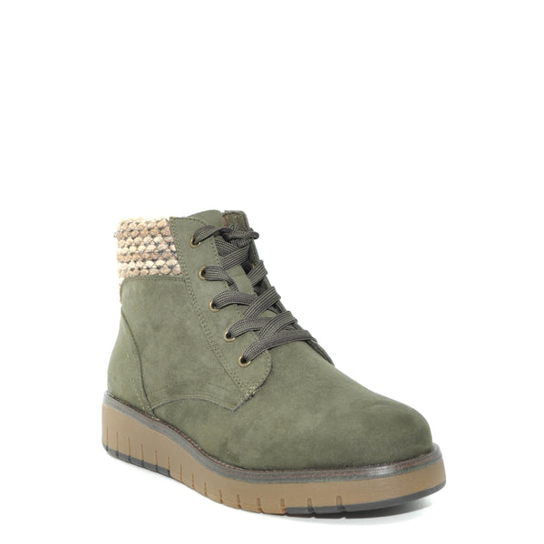 marco tozzi green low wedge boots
