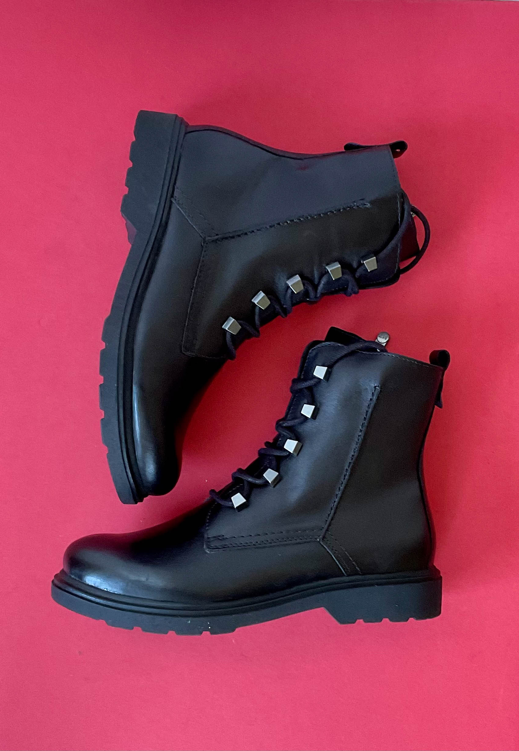 marco tozzi black leather combat boots