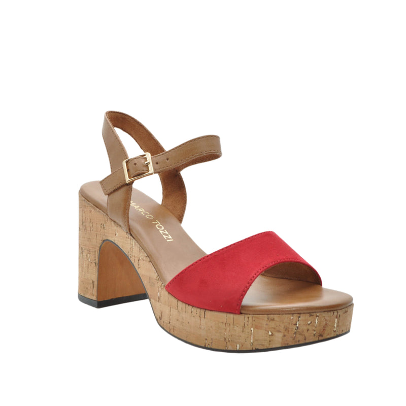 Load image into Gallery viewer, red block heeled sanals

