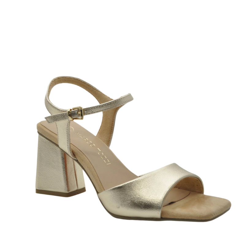 Load image into Gallery viewer, gold block heeled sandals
