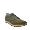 Green sneaker with grey laces