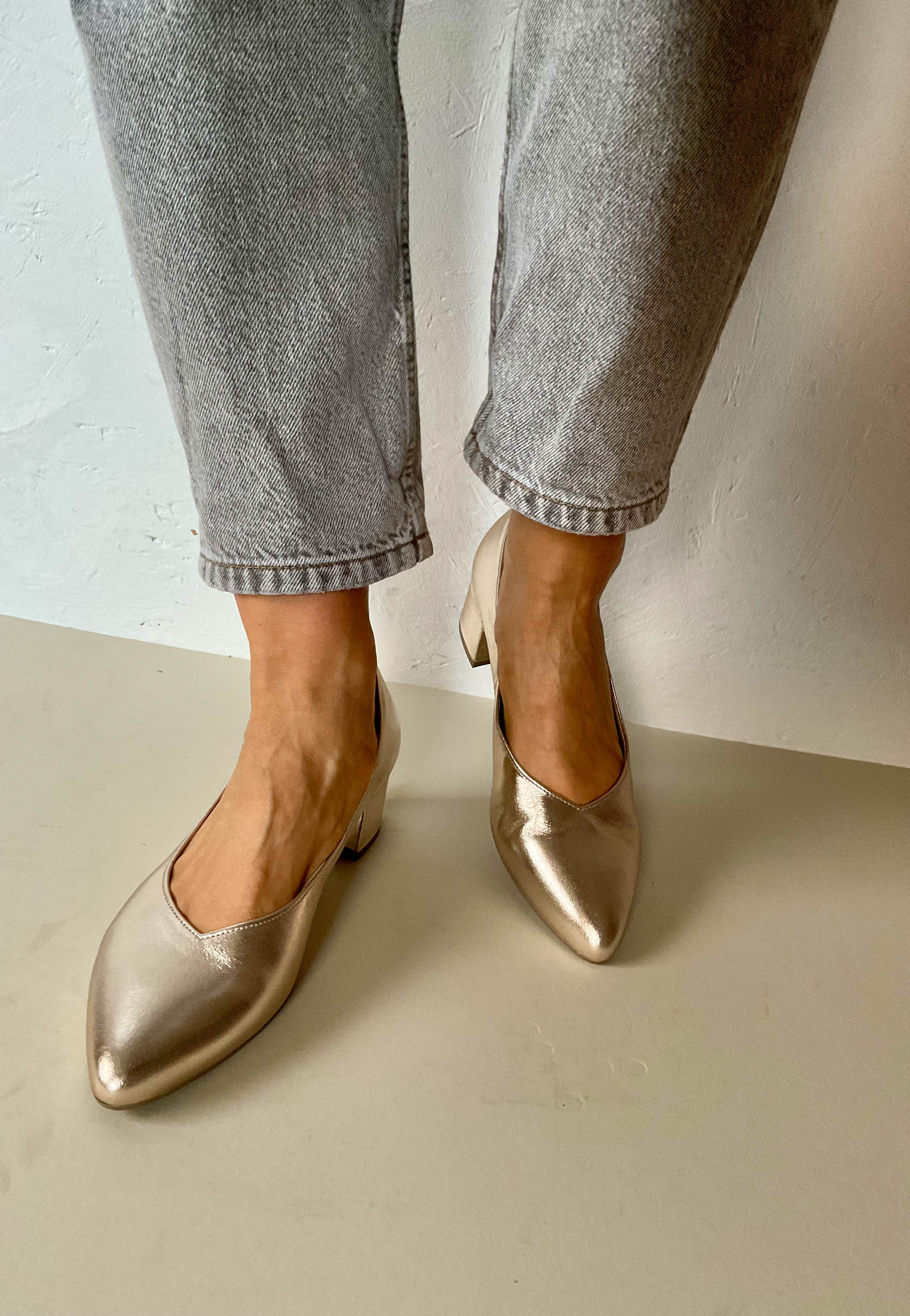 gold chunky heels