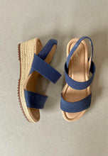 Load image into Gallery viewer, navy gabor wedge sandals