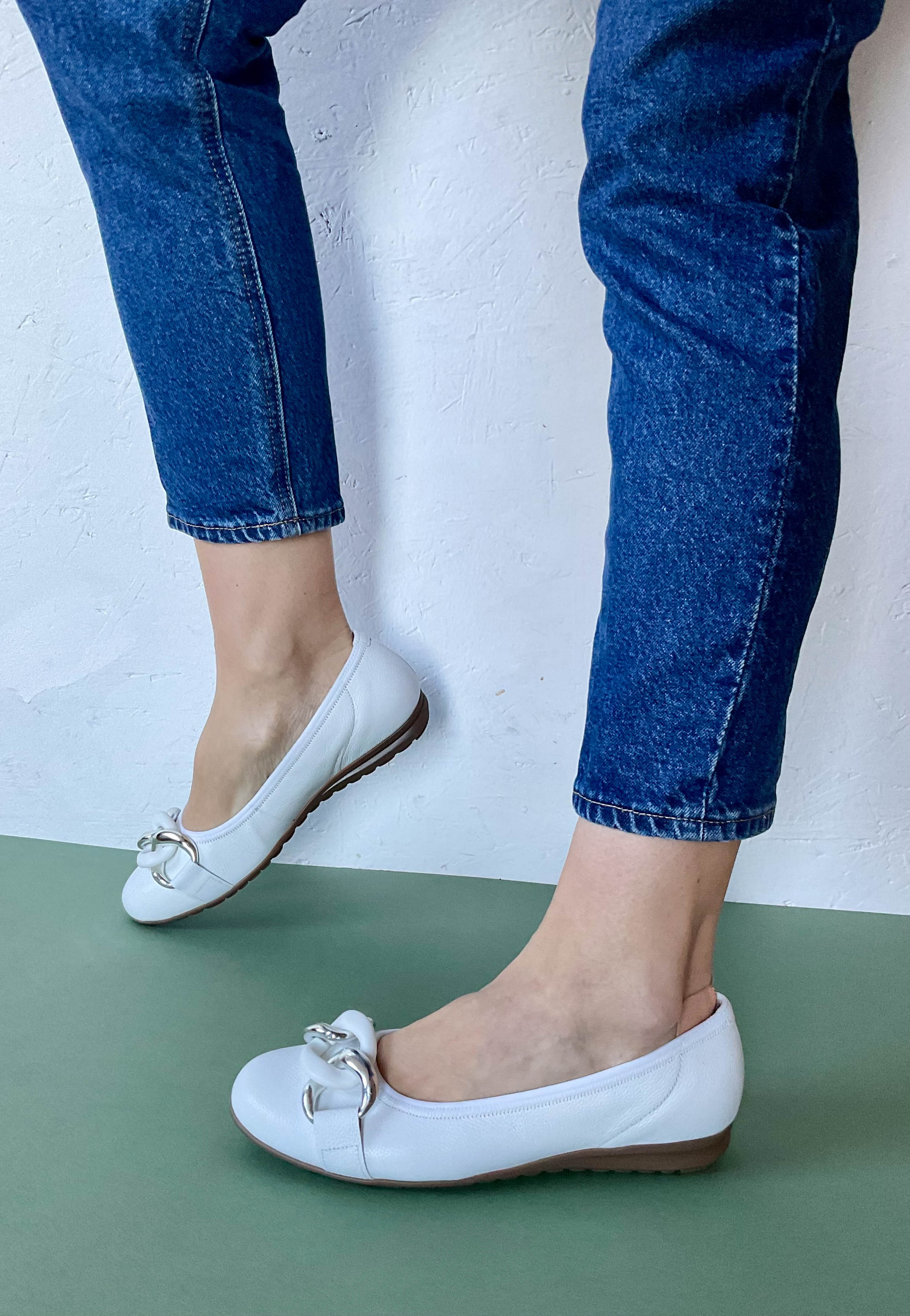 white leather pumps