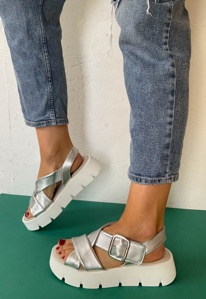 silver gabor sandals