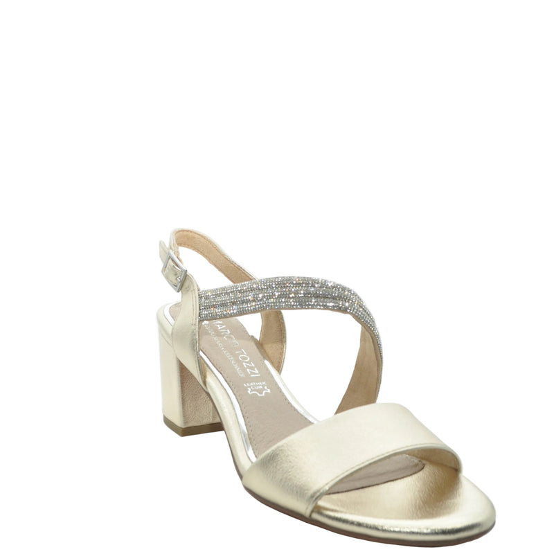 Load image into Gallery viewer, gold block heeled sandals
