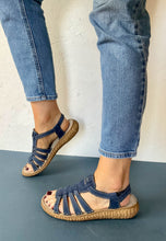 Load image into Gallery viewer, navy ladies flat sandals