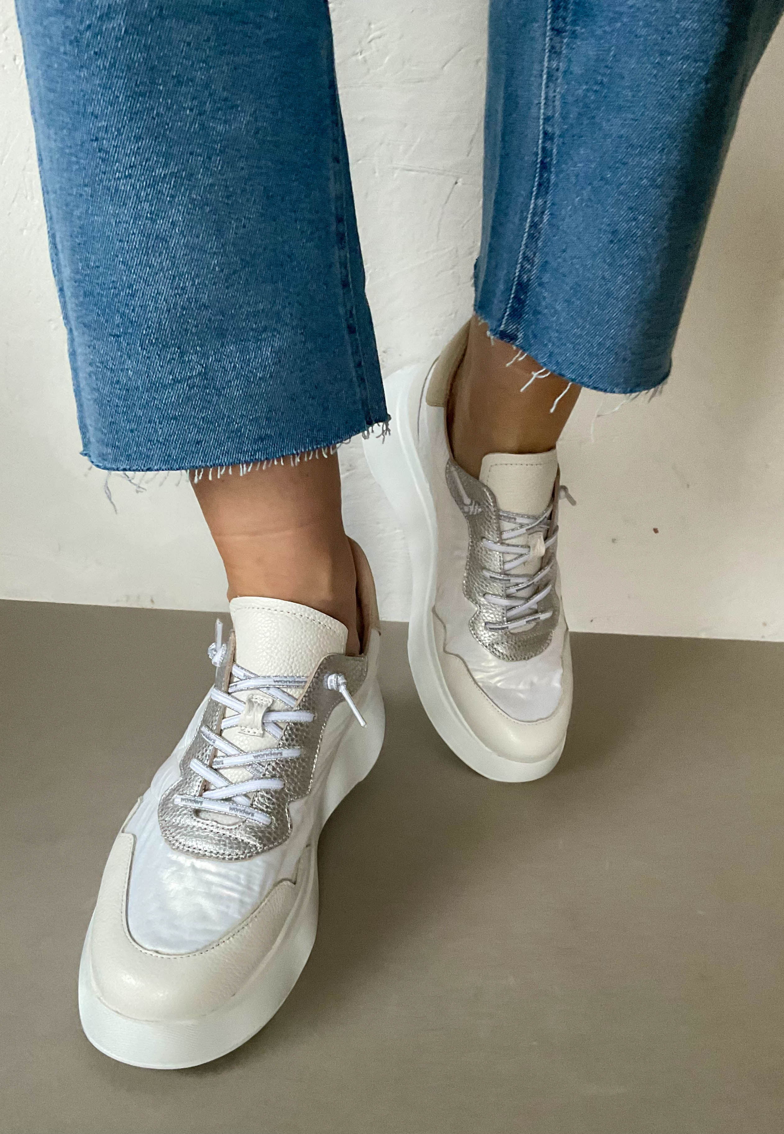 white silver trainers