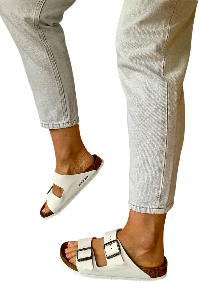 white patent birkenstock sandals