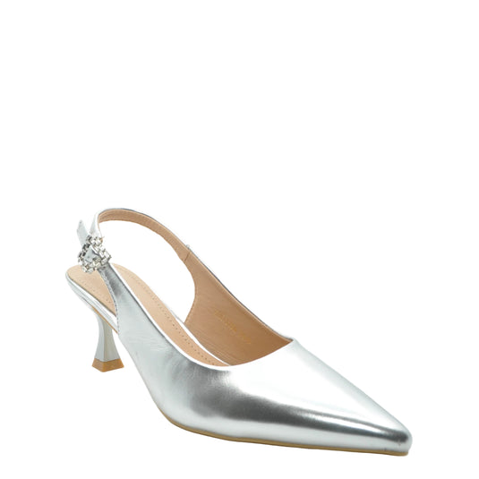 low silver heels