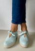 blue low wedge shoes