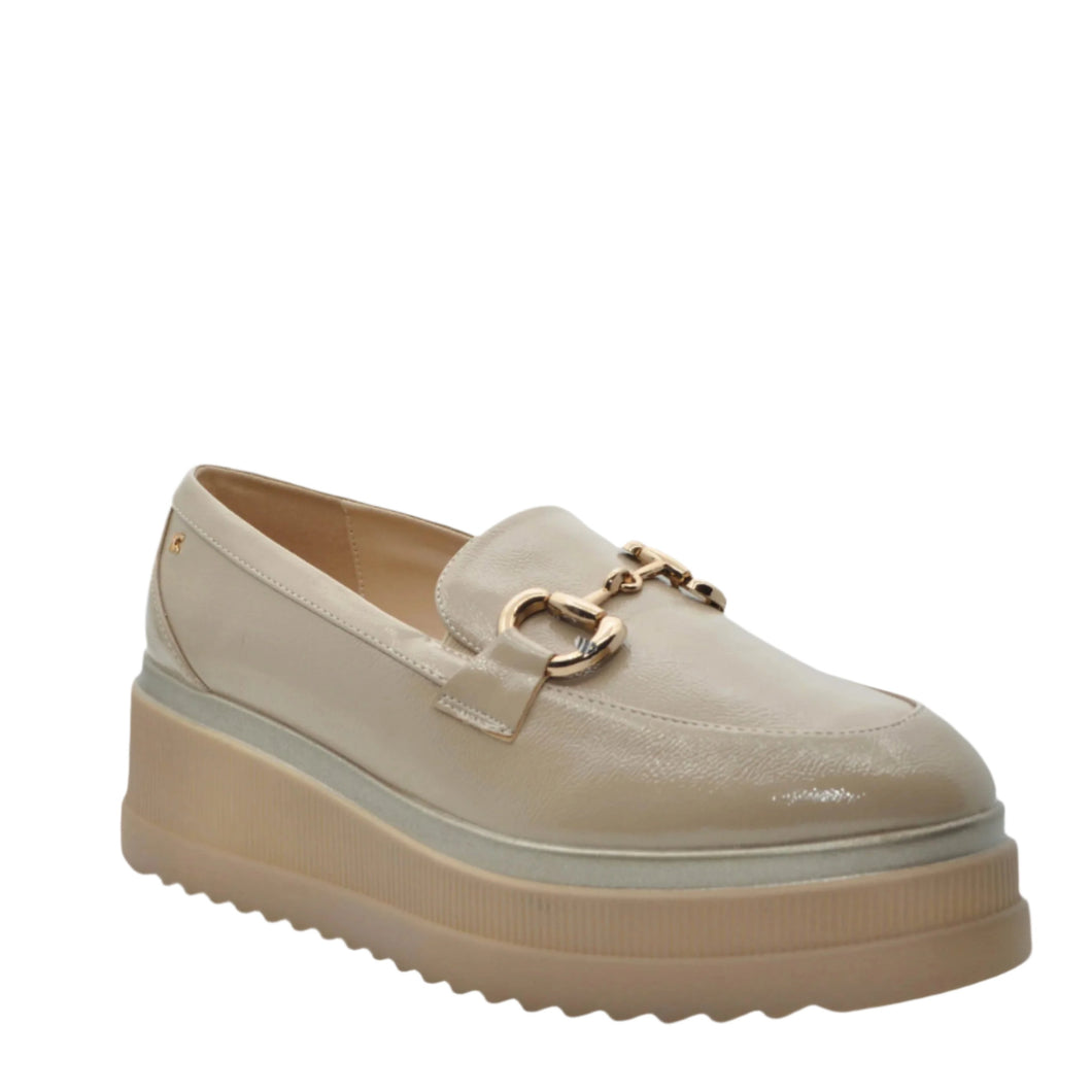 ladies beige platform loafers