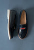 navy patent loafers