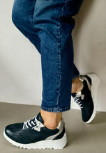 Load image into Gallery viewer, navy leather trainers