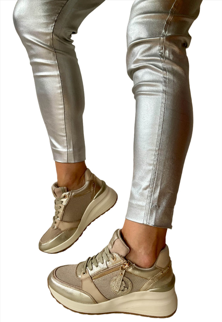 gold wedge trainers