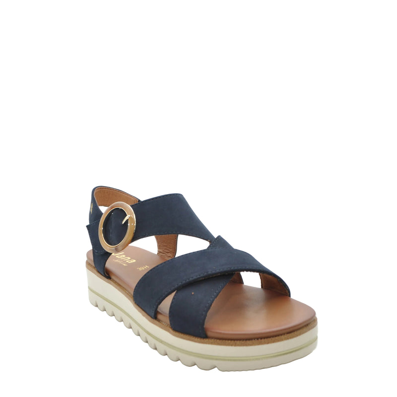 Load image into Gallery viewer, navy wedge sandals
