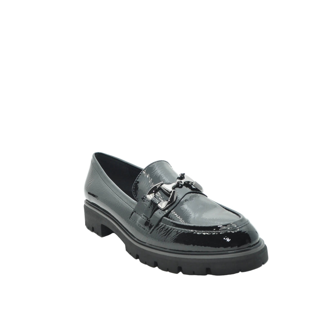 black patent loafers