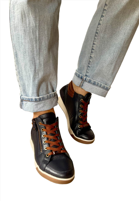 ladies navy leather boot