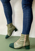 green heeled ankle boots