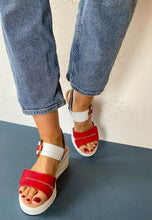 Load image into Gallery viewer, ladies red wedge sandals