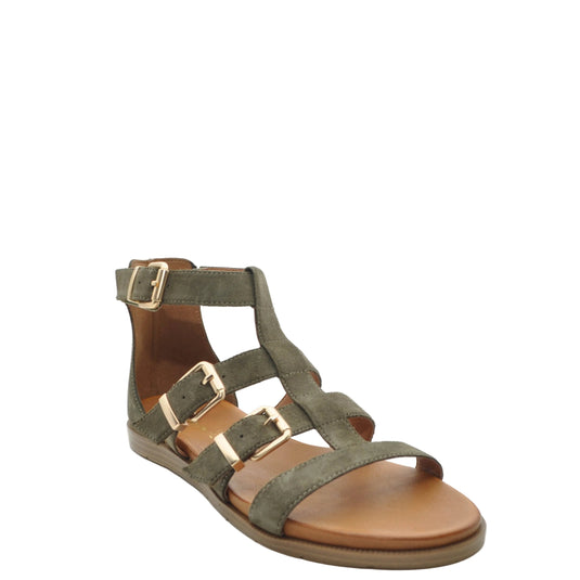 green suede sandals